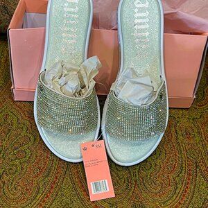 Juicy Couture | Slide Sandals Silver Rhinestones Glitter | 8M | NIB